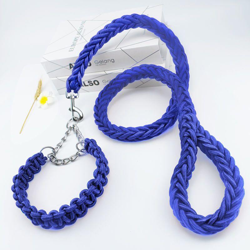 4FT Nylon Braided Rope Traction with Soft Breathable Adjustable Nylon Dog Collar for Small Medium Large Dogs Walking,Hiking,Camping,Exploring