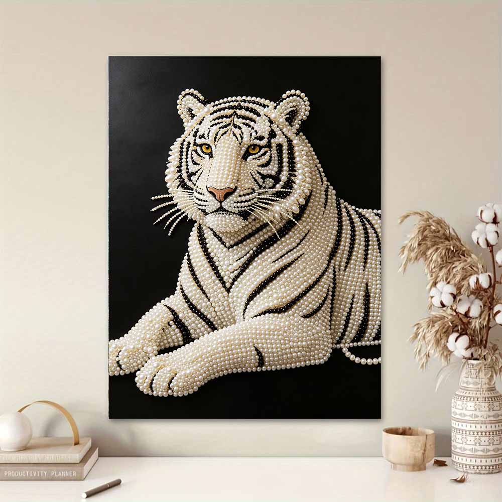 5D DIY Pearl Diamond Painting Kit White Tiger Full Drill Embroidery Mosaic Art Home Wall Decor Gift