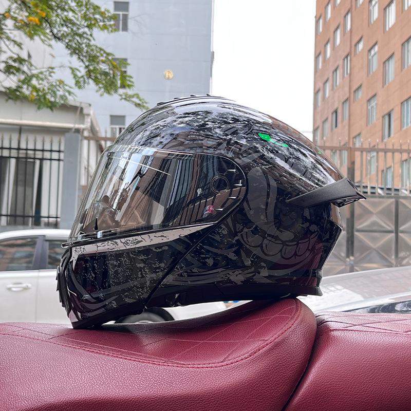 Electric vehicle helmet men's and women's face-opening helmet summer double mirror tail semi-full cover type personalized four-season Bluetooth couple