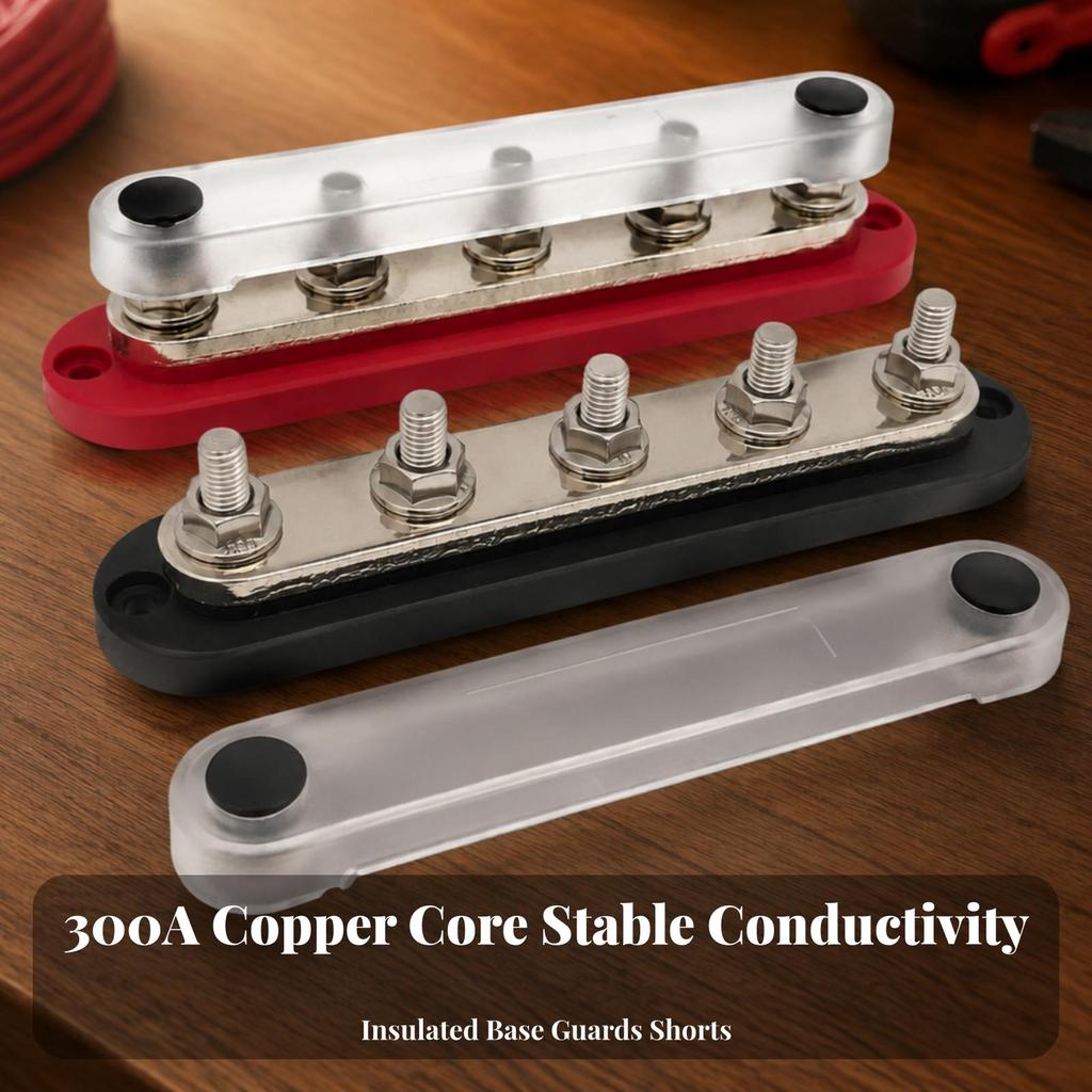 2 Pieces 5-Terminal Busbar Heat Resistant Power Distribution Block Compact