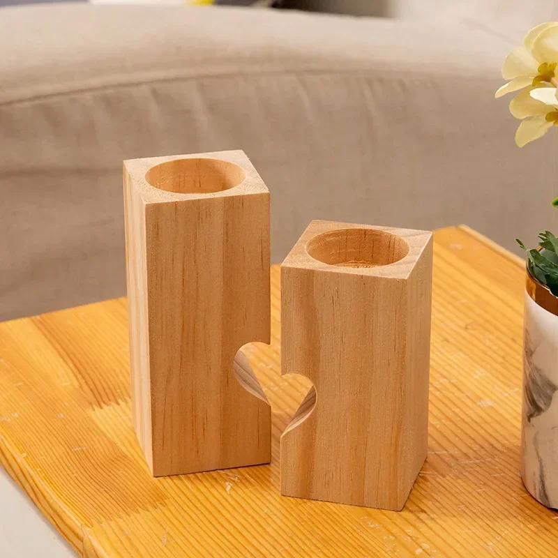New Heart-shaped Craft Wooden Candlestick Shelf Christmas Decoration Gift Couple Candle Holder Stand