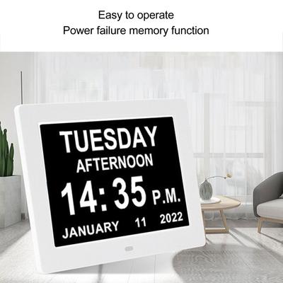 8 Inch Digital Day Clock Large LCD Screen 8 Alarm Options Brightness Adjustable Digital Calendar