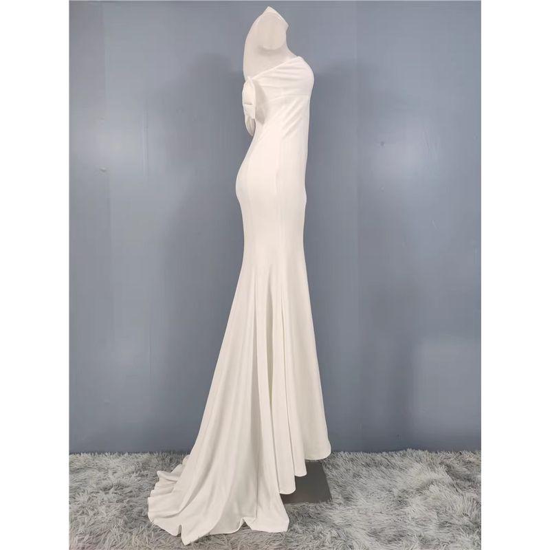 Foreign Trade Order Lu's Wrap-around Bow Sexy Royal Sister Elegant Fashion Light Luxury Light Wedding Dress Trailing Formal Dress Dress