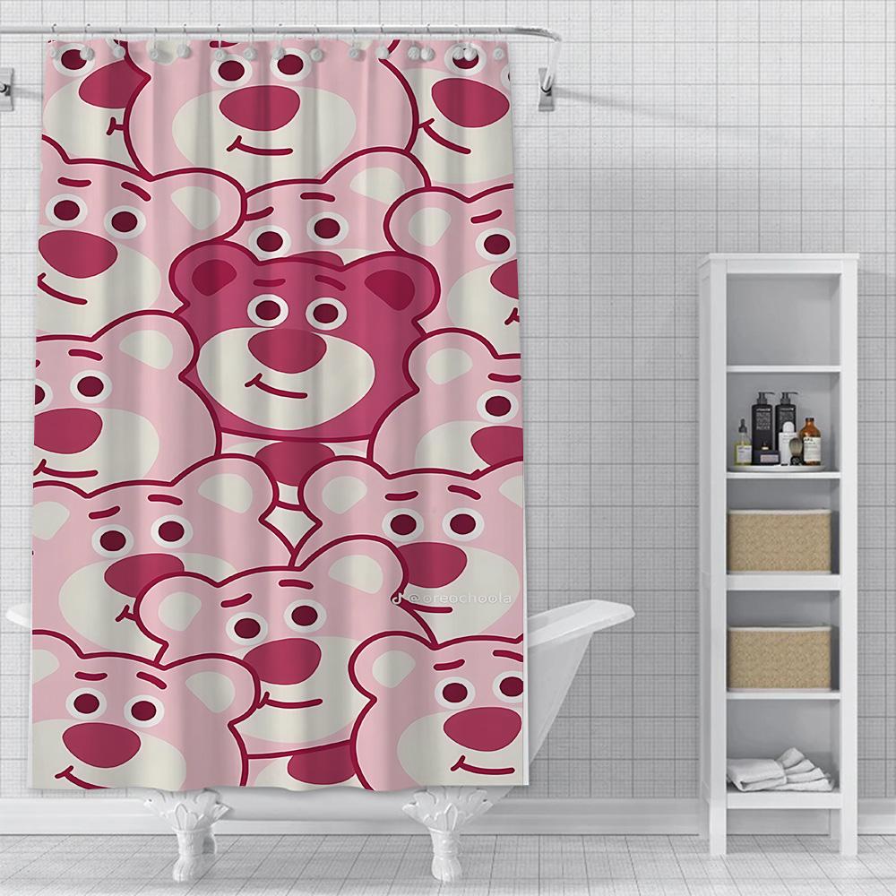 Shower Cute Pink Lotso Curtain Waterproof Polyester Fabric Paint Colorful Bath Curtains Home Bathroom Decor With Hook