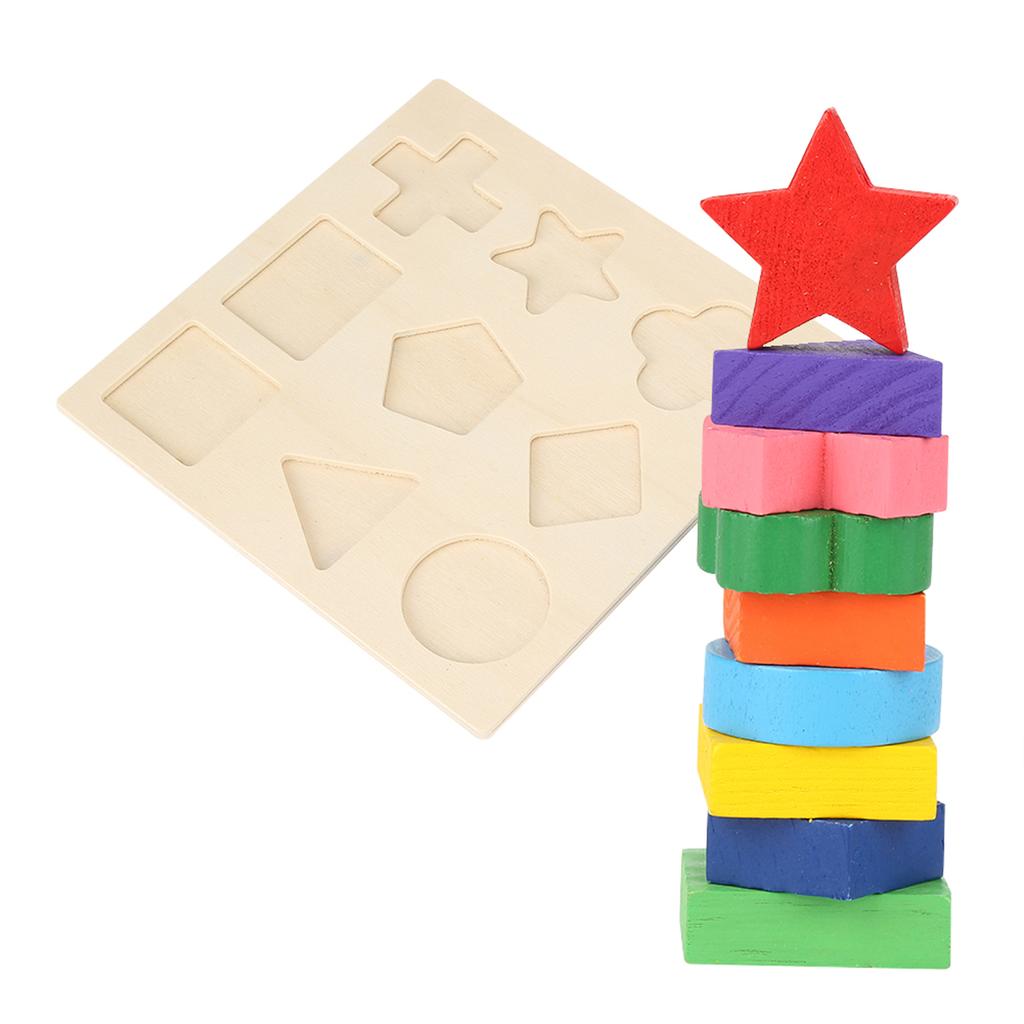 Puzzle en bois amusant pour enfants, forme géométrique, bloc de construction empilable, jouet d'apprentissage précoce