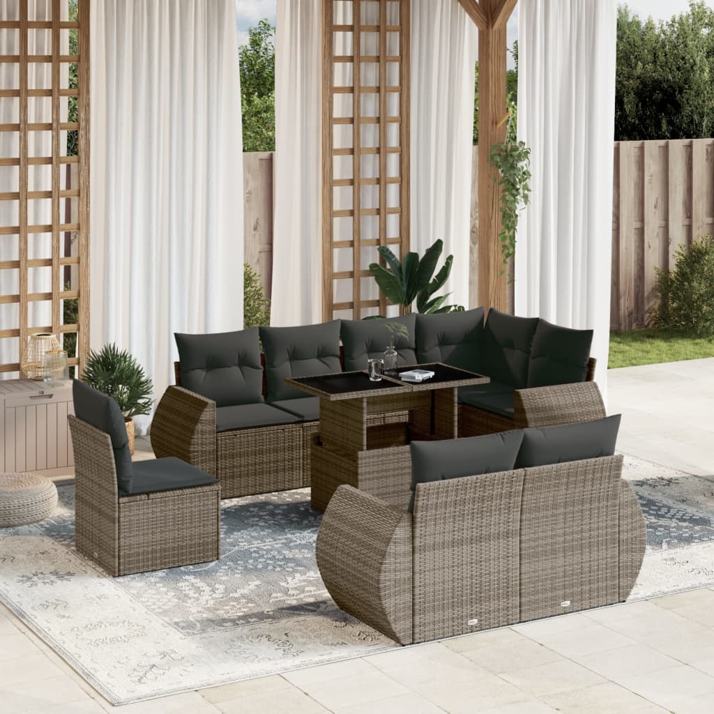 9 Piece Grey Garden Sofa Set with Cushions Poly Rattan