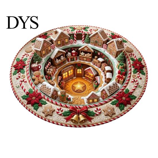 Weihnachts-Fußmatte Rund 3D-Teppich, Optische Täuschung Bereich Weihnachtsmann Wichtel Stepp-Optik Teppich Rutschfest Waschbar für Wohnzimmer Schlafzimmer Feiertag