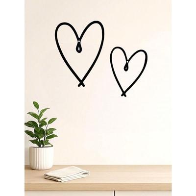 Metal Wall Art Set Two Rust Resistant Hearts for Home Garden Minimalist Decor Gift