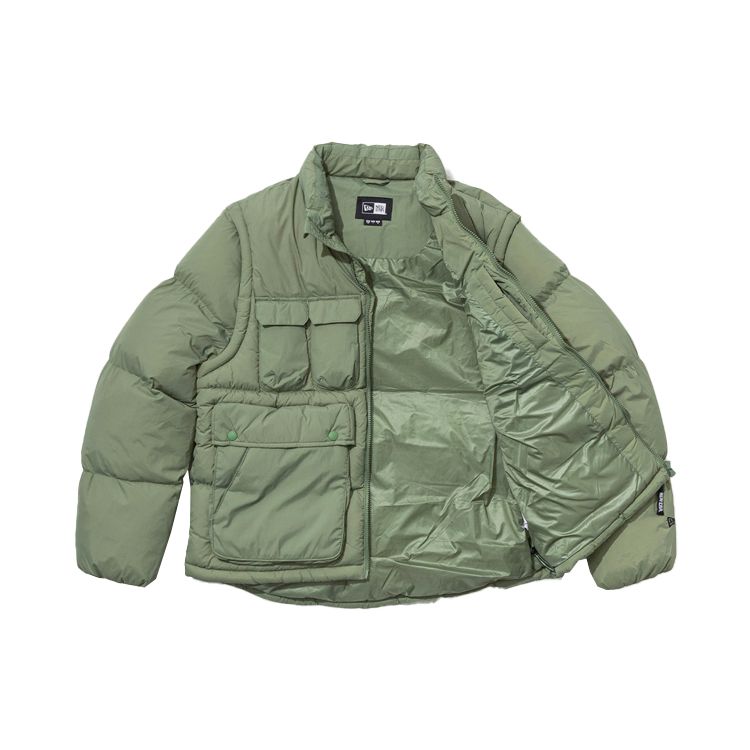 New Era Stand Collar Detachable Sleeve Multi-Pocket Zipper Solid Color Cotton Jacket Winter Men jackets Green 12866430