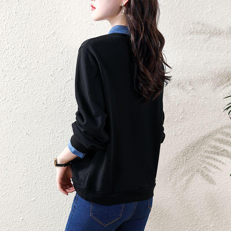 Stylish Streetwear Floral Patchwork Sweatshirts Spring Autumn Fake Two Pieces Loose Polo-Neck Female Long Sleeve Pullovers