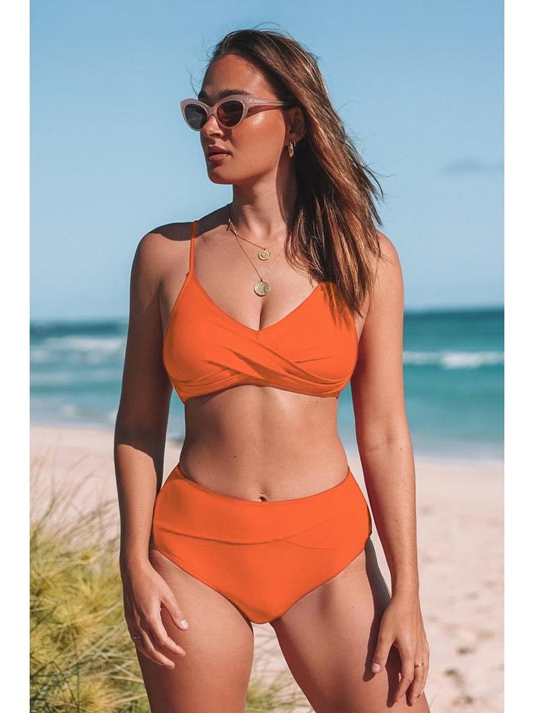 Solid Color Sexy Crossover Soft Cup Bikini - European and American Style Women's Swimwear