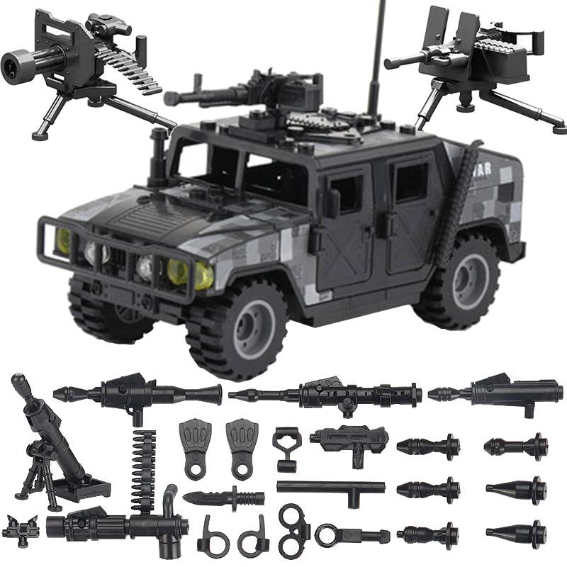 WWII Military Jeeped Car Vehicles Building Block Soldier Army Figure Weapons Heavy Machine Gun Gatling NSV Accessories Toys  Playsets K037