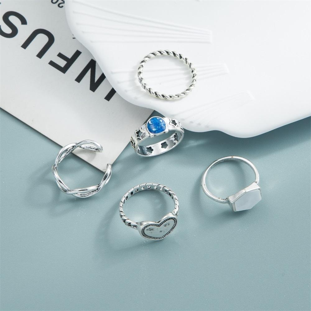 Módní Retro Ring Set Ženy Punk Metal Jednoduchá Osobnost Star Love Heart Ring Šperky dárek