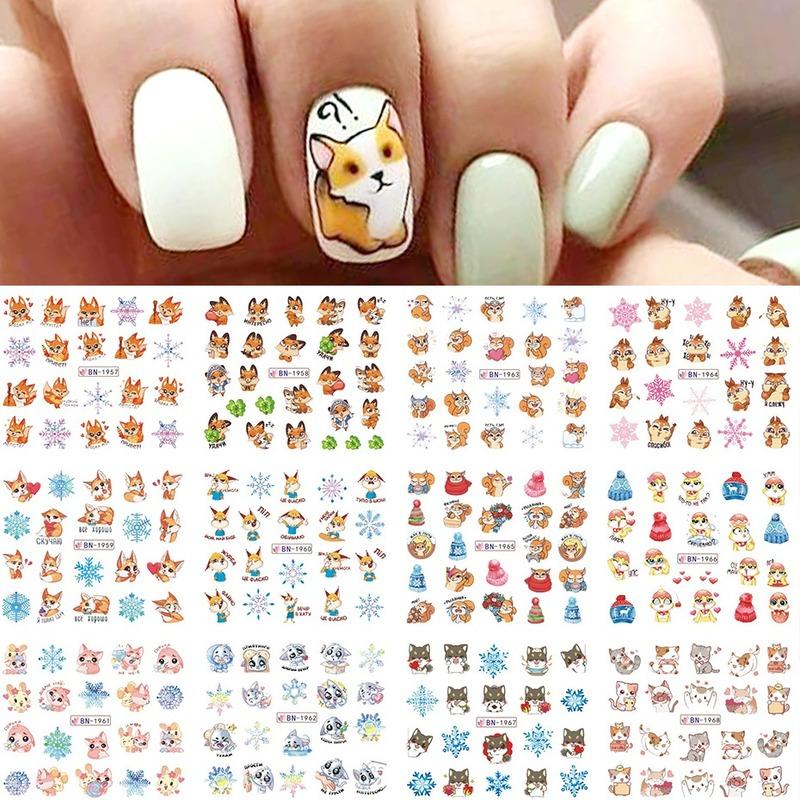 2 SheetS Winter Nail Art Designs 3D Cute Sticker Cartoon Christmas Slider New Year Holiday Decal Manicure Decorations