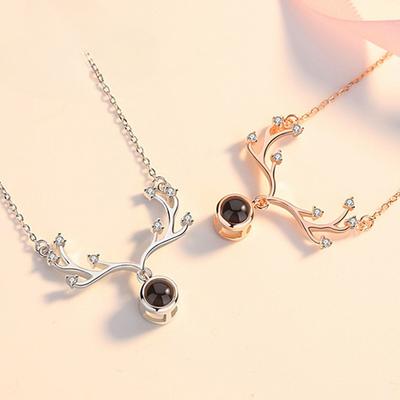 Necklace for Women 925 Sterling Silver Yilu You Elk Necklace 100 Languages I Love You Projection Necklace