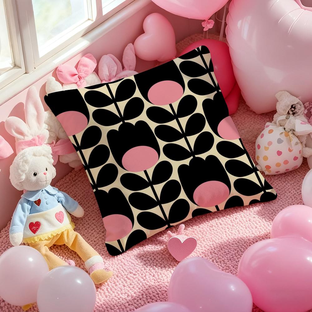 O-Orla Kiely Flower Cushion Cover Pattern Printed Pillowcase for Living Room Sofa Cushion Cover & Bedroom Decor