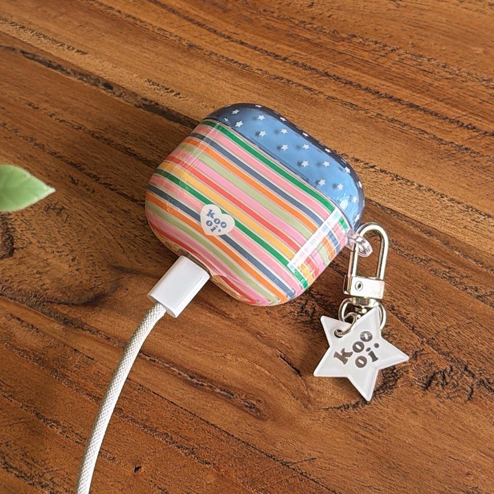 Retro Stripe Earphone Case Cute Blue Star Headphone Cover Capa for Airpdos Pro 3 Soft Protector for AirPods 4 3 2 1 Pro 2 Cases