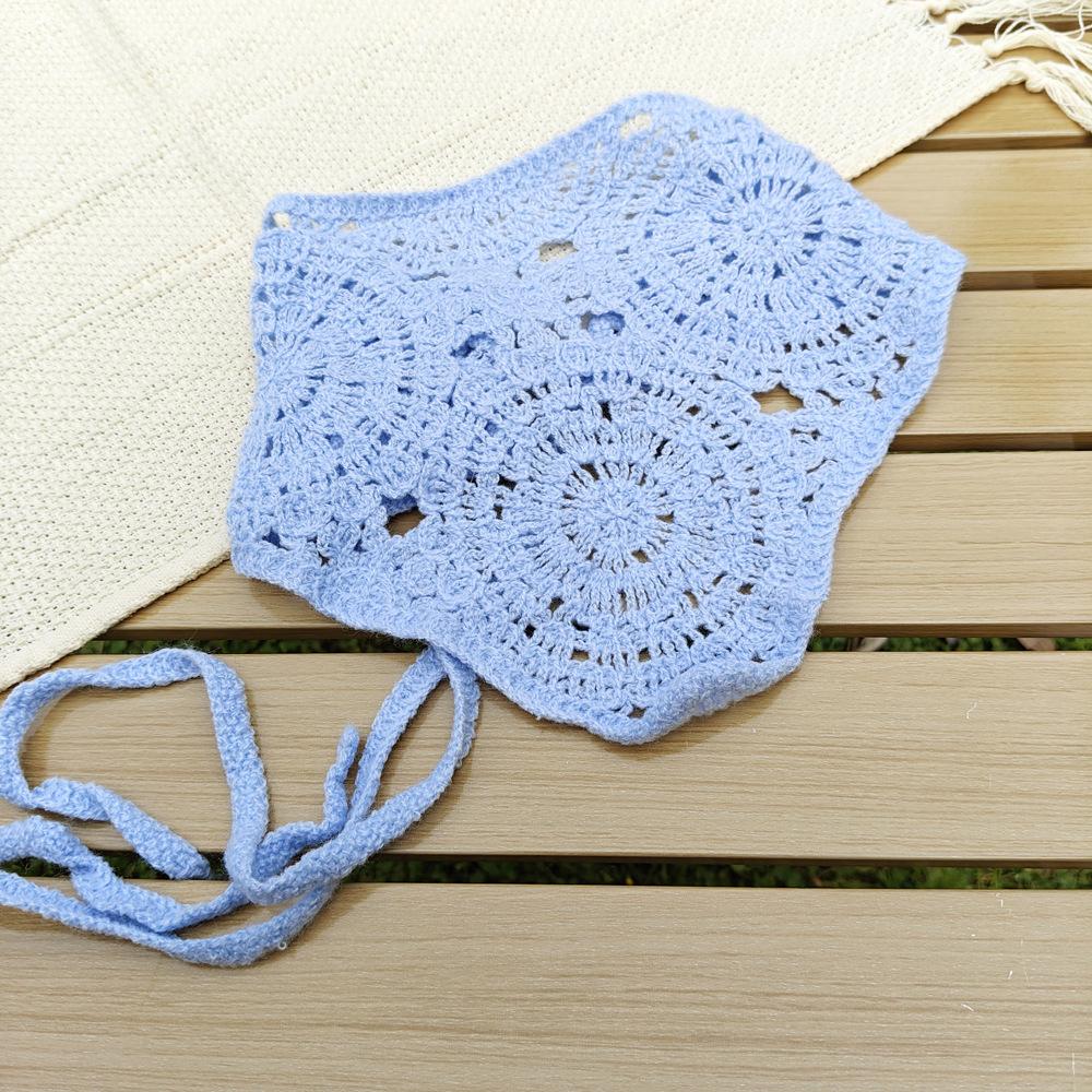 Retro Knitted Triangle Headband Handmade Crochet Hollow Floral Bandana French Sweet Hair Scarf Kerchief Korean Photo Headscarf