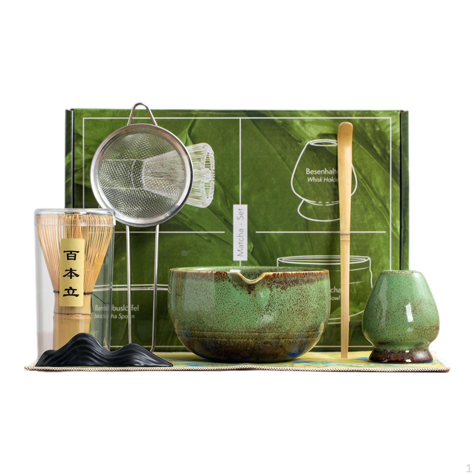 

Керамічний набір Matcha Set. Японські інструменти для приготування чаю, міцний, тримач для віночка для любителів 7 Pieces Green
