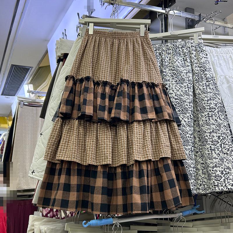 2025 Retro Plaid Layered A-line Women's Skirt for Autumn/Winter