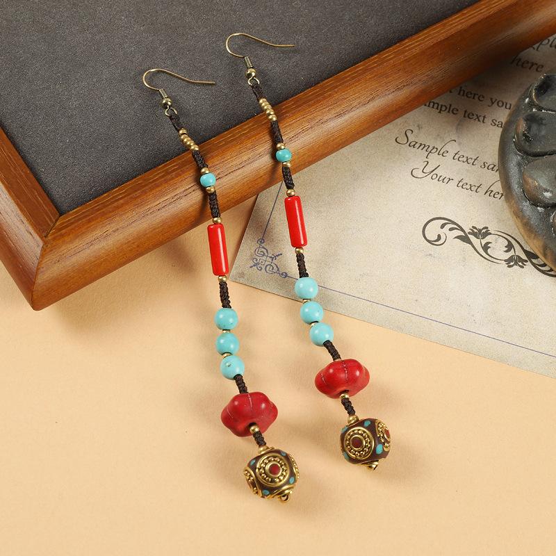 

Непальские ручной работы длинные серьги ретро плетеные тибетские серьги с бахромой женские экзотический стиль простые серьги