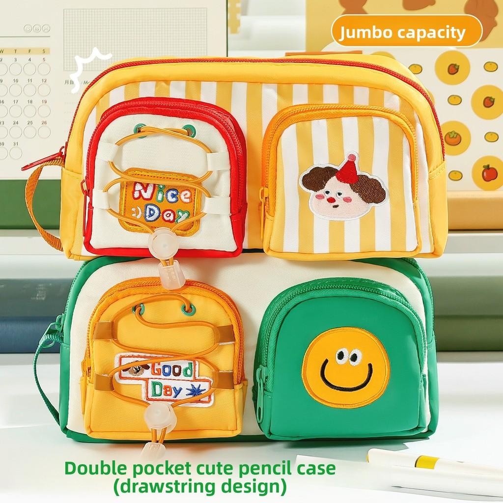 Cute Double Pocket Cartoon Pen Case With Removable Dividers For Students And Office Use
