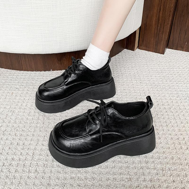 Móda Jaro Nové Boty na Silné Podrážce Jednoduché Dámské Módní Kulatá Špička Hluboký Výkroj Šněrování Vpředu Vodotěsné Protiskluzové Mokasíny