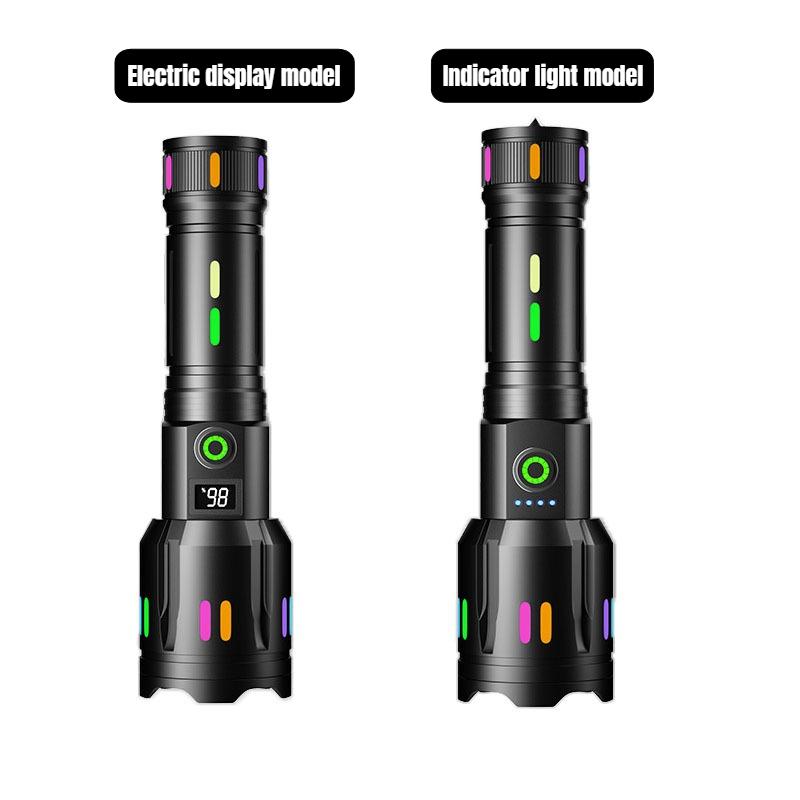 Super Bright White Laser Flashlight TYPE-C Rechargeable with Battery Display Torch Zoomable 5 Lighting Modes Outdoor Camping