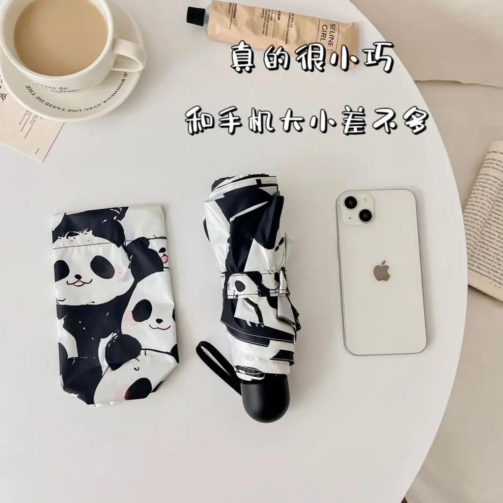 Cute Panda Travel Umbrella Windproof Compact Folding Automatic Open/Close Sun Rain Collapsible Auto Portable Umbrella for Kids
