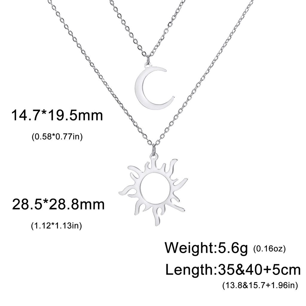 Sun Moon Necklace for Women Double Layer Chain Jewelry on the Neck Pendant Accessories Birthday Christmas Gifts for Girlfriend