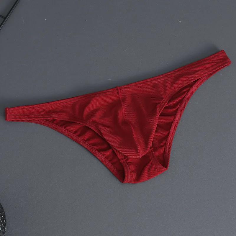 Soft Ice Silk Underwear Men Bulge Pouch Briefs Ribbed Panties Silky Smooth Underpants Breathable High Elastic Knickers Lingerie