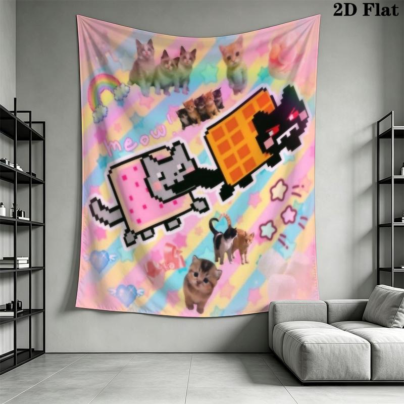 Nyan Cat Wandteppich Ästhetischer Wandbehang Gedruckter Stoffdecke Dekorative Wandteppiche für Schlafzimmer Wohnzimmer Heimdekoration