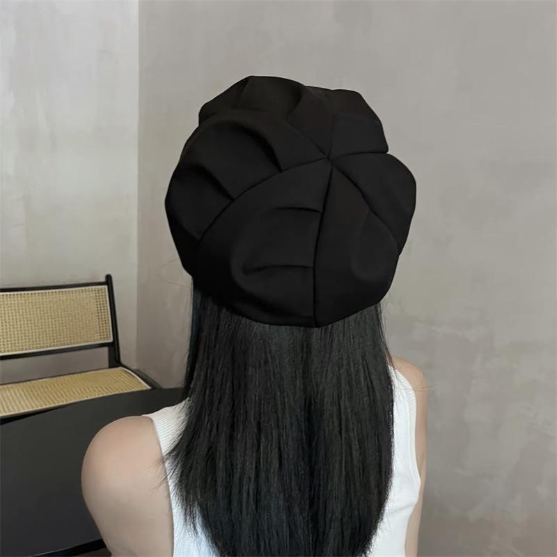 Cloud hat female pleated bag face showing face small octagonal hat travel daily leisure plain short brim beret