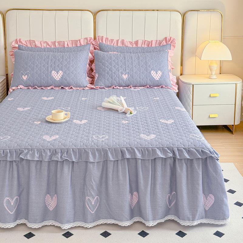 

Thickened pure cotton padded bed skirt bedspread cotton padded ruffle edge protection non-slip pillowcase bedspread cover lace padded pillowcase 1 pair квітковий