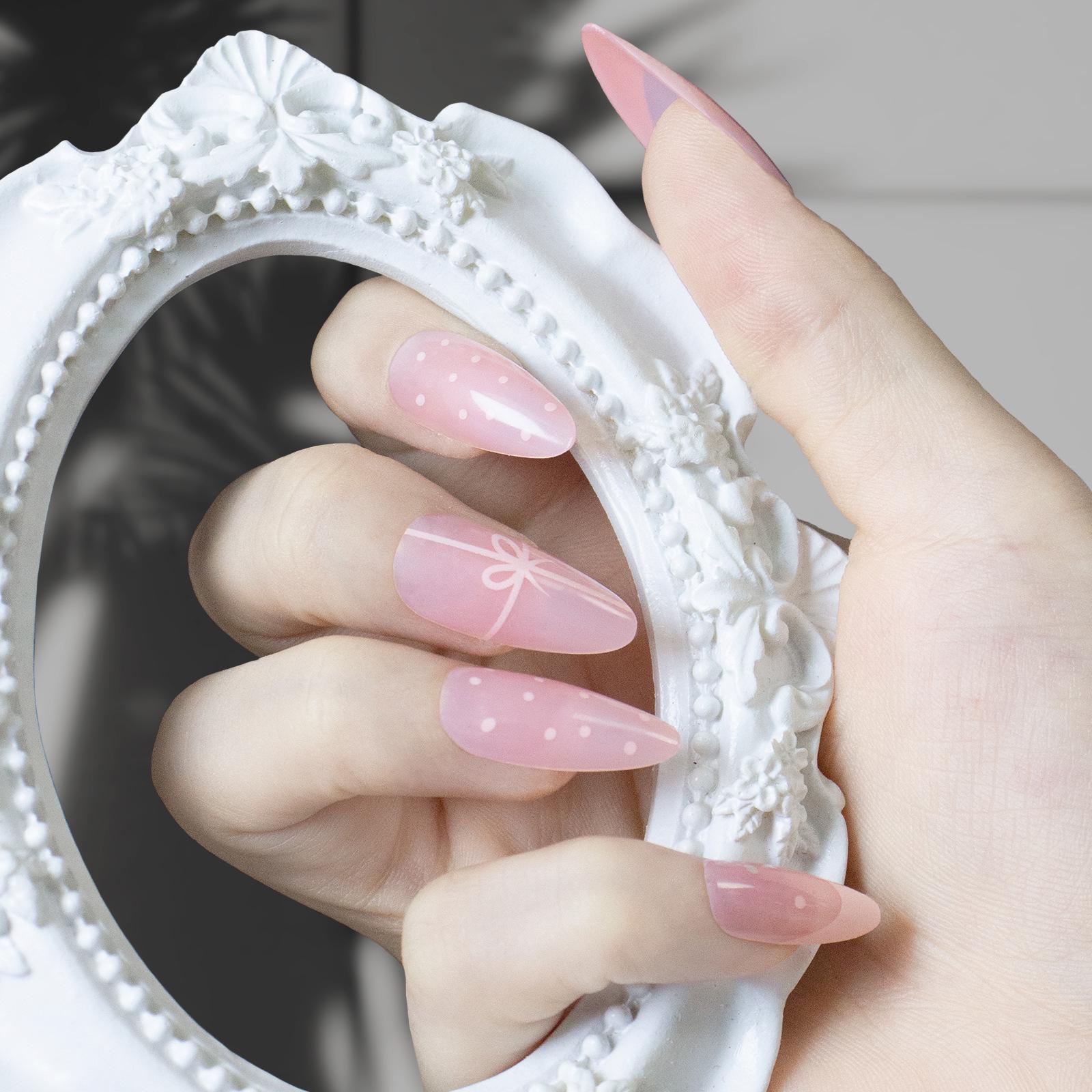 

24-Piece Medium-Length French Press-On Nails with Sweet Bow & Sexy White Polka Dots