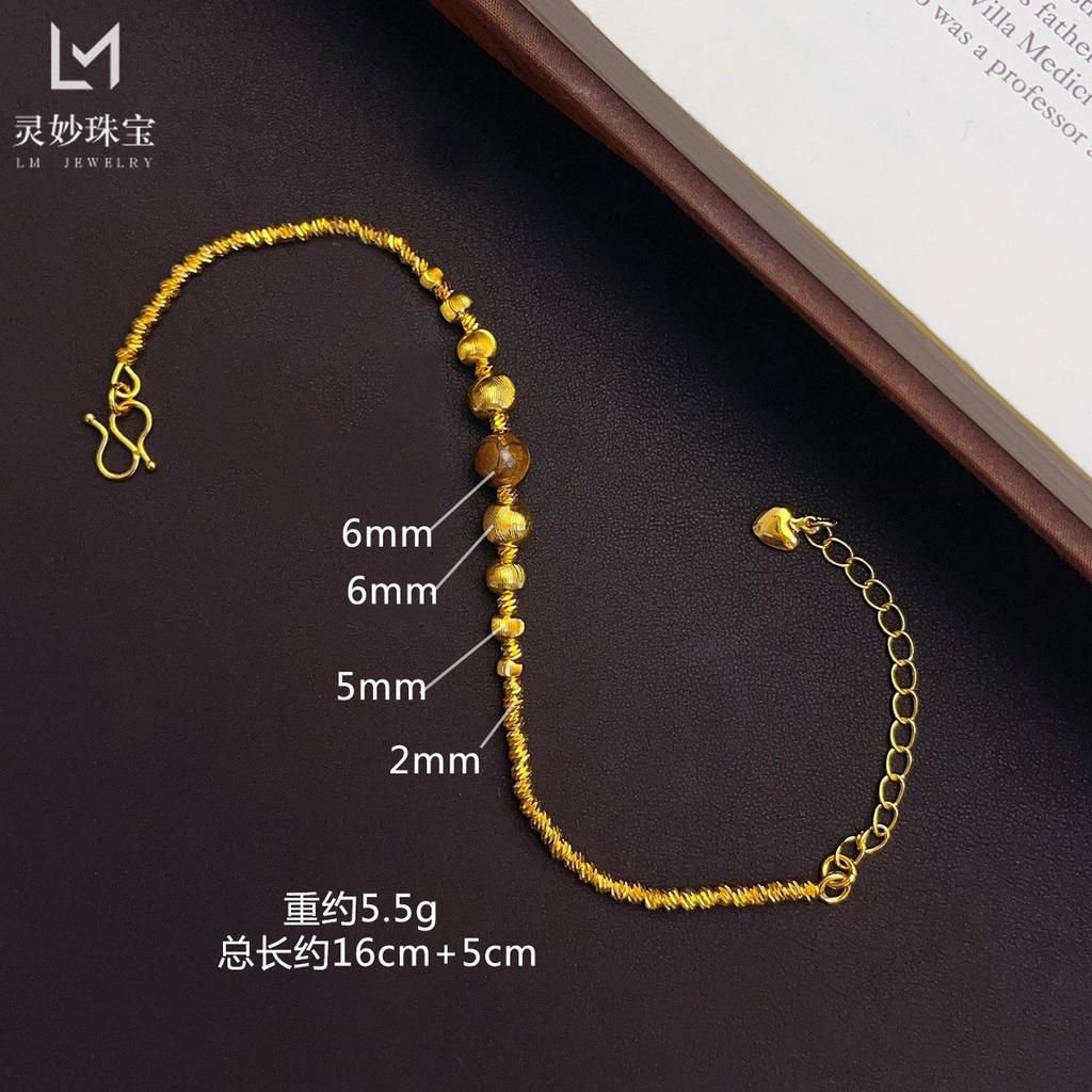 Cat Eye Fortune Bead Necklace & Bracelet Women's 24K Gold AU999 -Light luxury cat eye style, low-key glittering, for office days