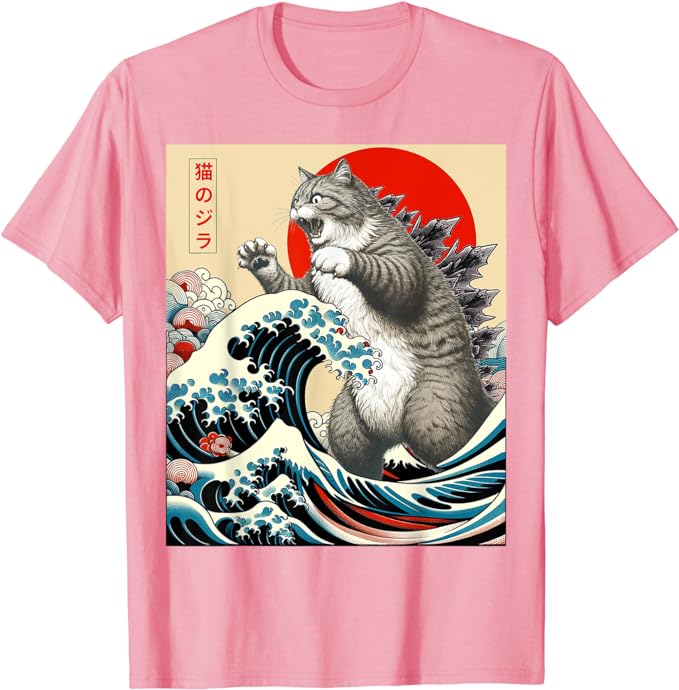 Catzilla Cat Japanese Art Funny Cat Gifts for Men Women Kid T-Shirt Humorous Kitty Graphic Outfits Cute Kitten Lover Saying Tee