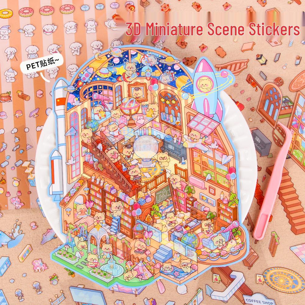 Large 3D Landscape Sticker: Miniature House & Decompression Scene for Journals