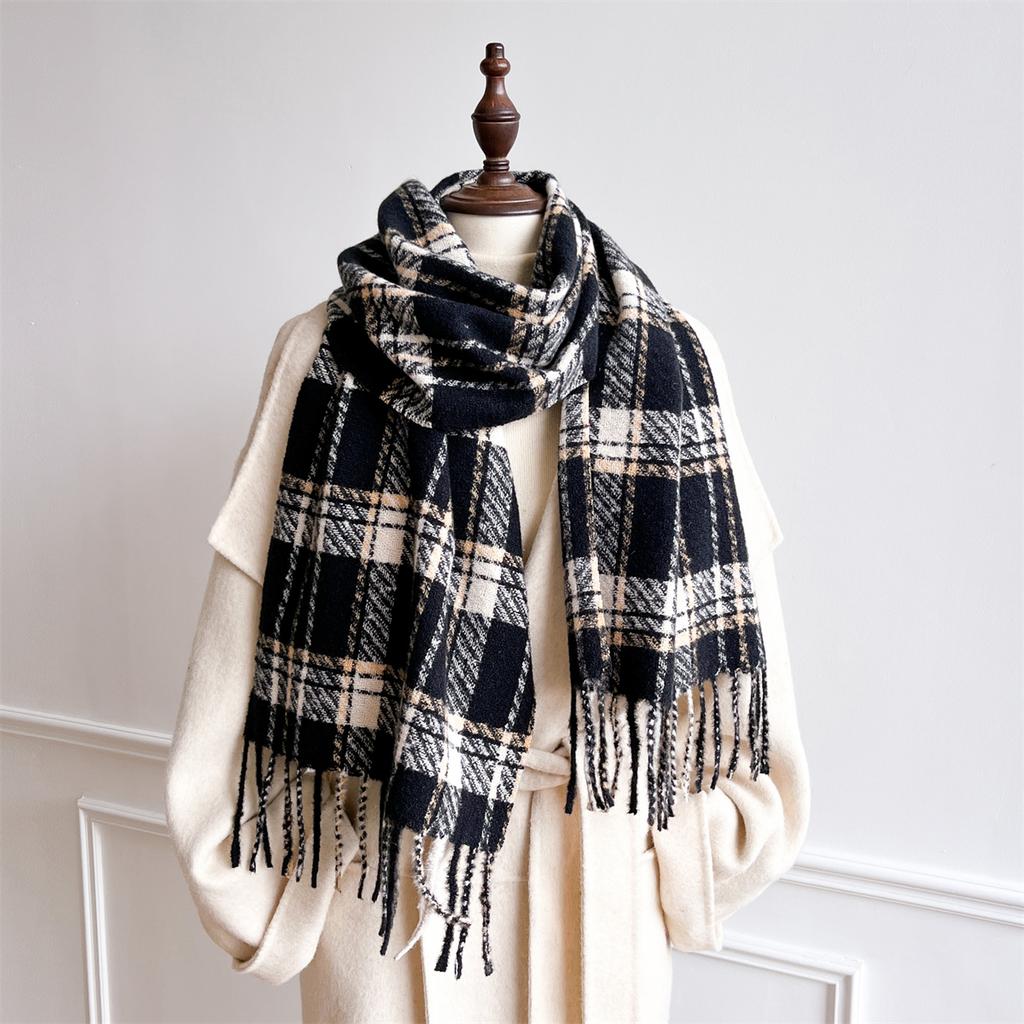 Luxury Cold-Proof Winter Women Men Scarf Thick Warm Tassels Shawls Pashmina Stripe Designer Neckerchief Cashmere Lady Outdoor