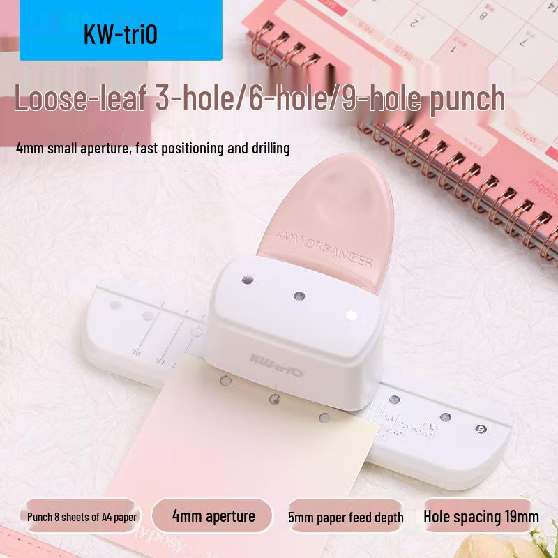 Kedeyou 9027 4mm Small Aperture Manual Three-Hole Punch for Loose-Leaf Handbooks