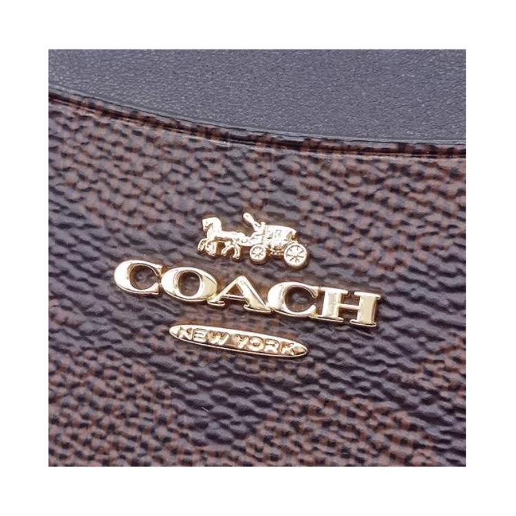 New COACH Recycled Leather Card Holder Mini Women's Walnut Wood & Black CW427-IMXAQ