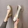 Retro Square Head Single Shoes Women's Autumn New Lady Temperament Color Matching High Heels Thick Heels Not Tired Feet