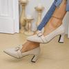 Chic Womens Houndstooth Pumps with Bow Accent - Comfortable Pointed Toe Block Heels for All-Occasion Stylish Work Wear