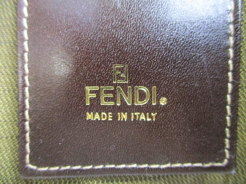 Authentic FENDI Zucca Khaki Canvas Dark Brown Leather 6pics Key Chain #a455  Refurbished