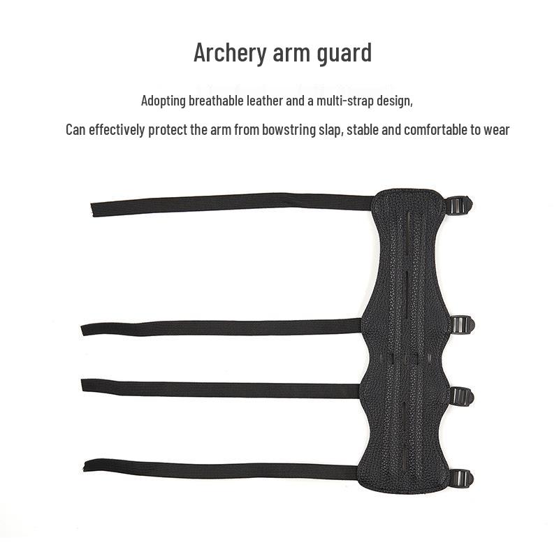 Huwairen Black Extended Four-Strap Bow and Arrow Arm Guard for Archery Competition and Training