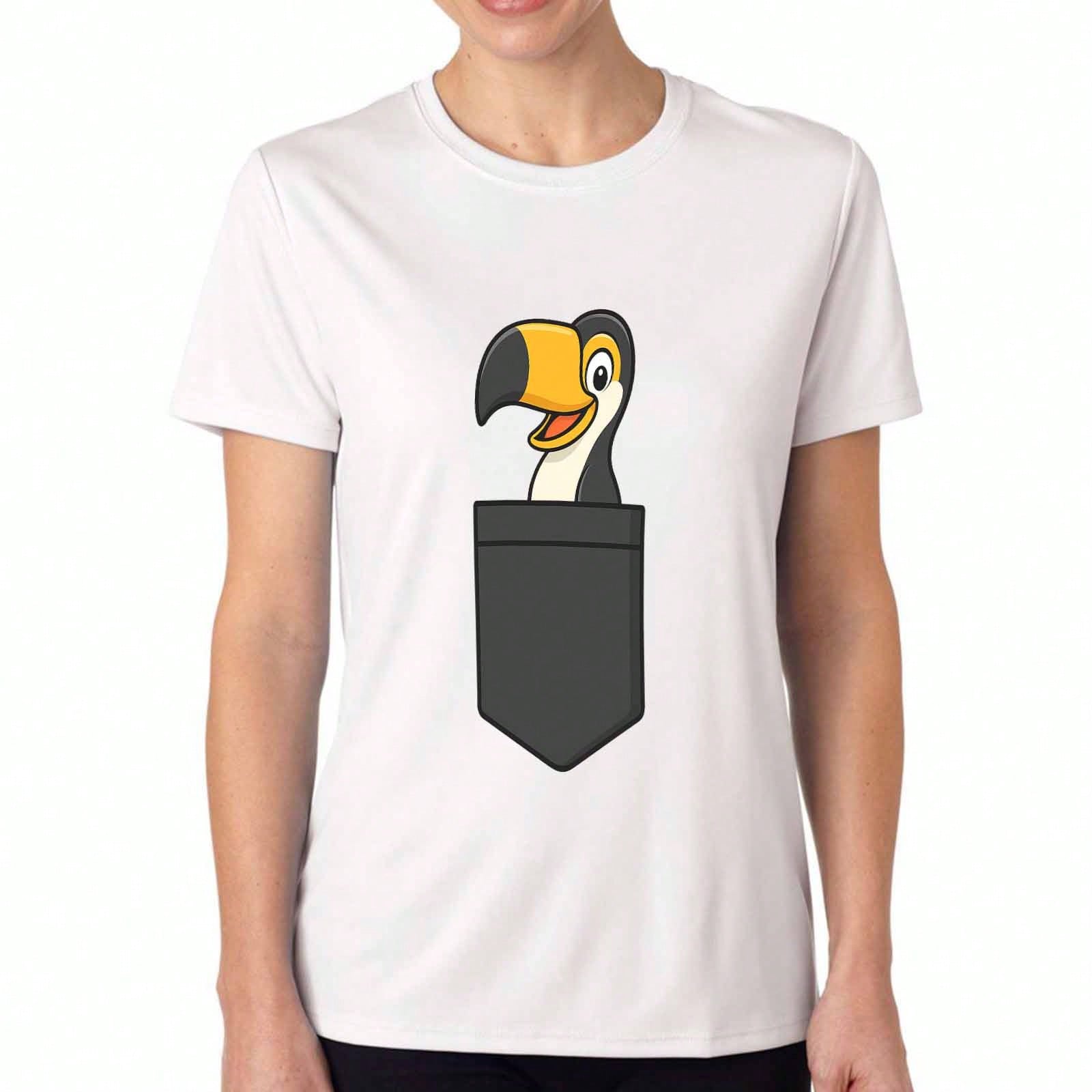 Toucan And Monstera Ladies Cotton T Shirt, Pure Cotton HighQuality Printing, Durable, Casual And Fashionable, Exotic Tropical Bird And Foliage Graphic S разноцветный