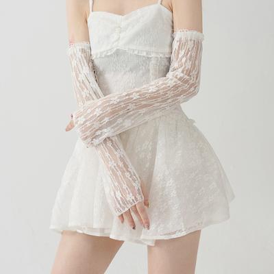 Sommer Outdoor Sonnenschutz Elastische Netzhandschuhe Mädchen Dünn Lang Spitze Armstulpen Fahren Fingerlose Handschuhe Süß Floral Handbekleidung