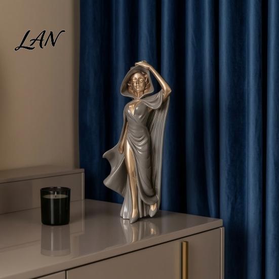 High-end Photography Prop Mysterious Black Cloak Witch Queen Resin Statue, Gothic Elegant Female Stylized Sculpture Figurine, Dark Art for Entryway