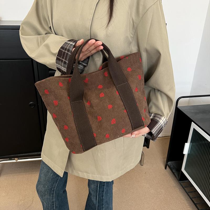 Corduroy Printed Tote Bag Versatile Ladies Strawberry Printed Handbag Large Capacity Handbag Bag