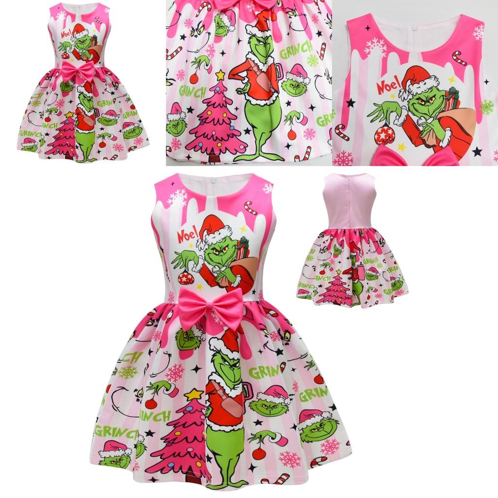 The Grinch Girl Dress With Cartoon Pattern For Kids Girls Ages 3 To 8